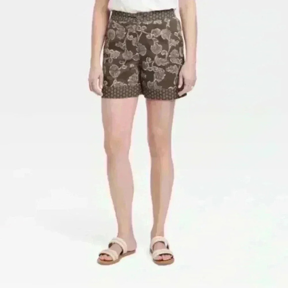 Women's High-Rise Relaxed Fit Pull-On Shorts - Knox Rose Brown Floral XXL - Picture 1 of 9